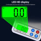 Digital kitchen scale with bright green LED HD display showing 0.0 g