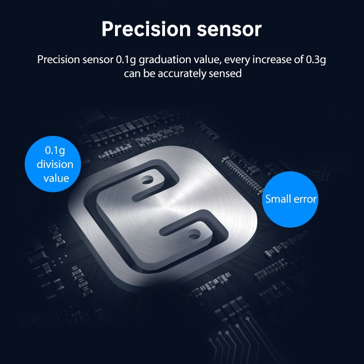 Digital kitchen scale sensor area with precision design and 0.1 g resolution