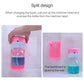 Pink split-design automatic soap dispenser with blue liquid tank