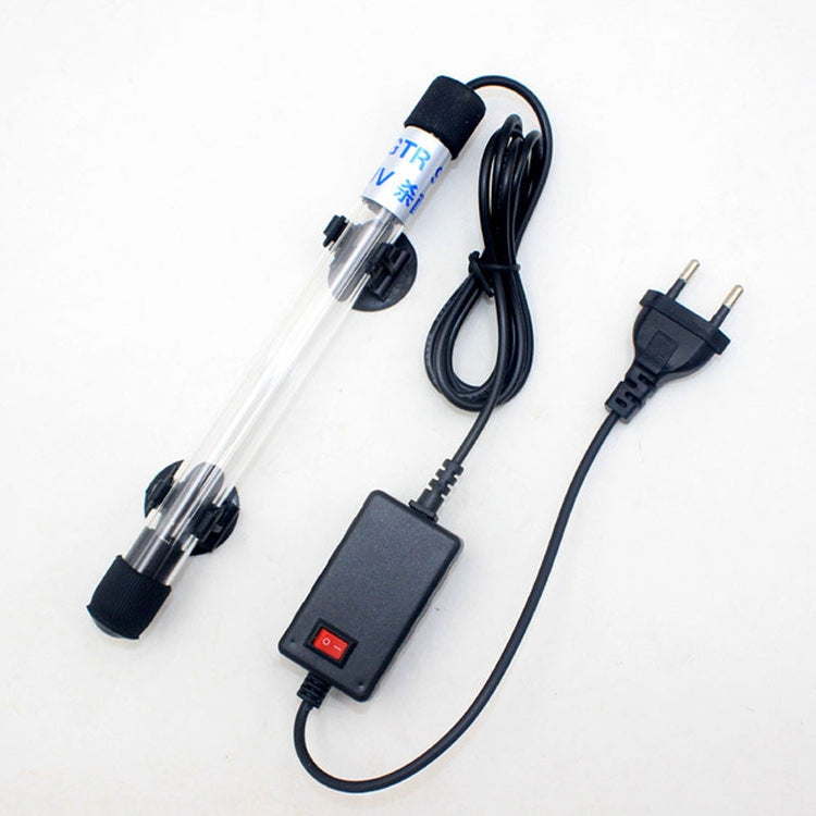UV disinfection lamp with transparent quartz tube, EU plug, and black power switch box