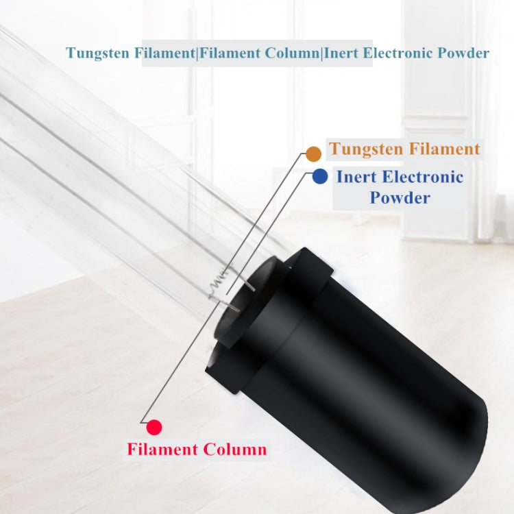 UV sterilizer tube with black end caps and internal filament column detail
