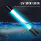 UV sterilizer lamp with long tube and blue light over aquarium water
