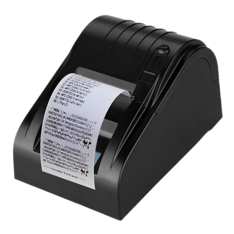 Black portable thermal receipt printer showing installed receipt roll in front
