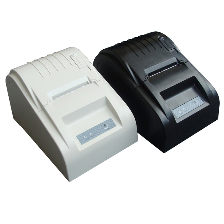 Black and white portable thermal receipt printers side by side