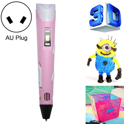 Pink hand-held 3D printing pen with AU plug, black nozzle tip and side control buttons