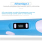 Hand-held 3D printing pen with UK plug, blue screen showing 200