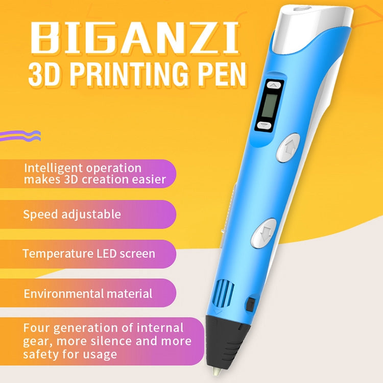 Hand-held 3D printing pen with UK plug, blue pen with display and buttons