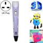 Lavender hand-held 3D printing pen with UK plug, front buttons and nozzle