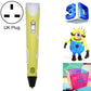 Yellow hand-held 3D printing pen with UK plug, display window and tip