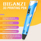 Blue handheld 3D printing pen with control window and black heat nozzle tip