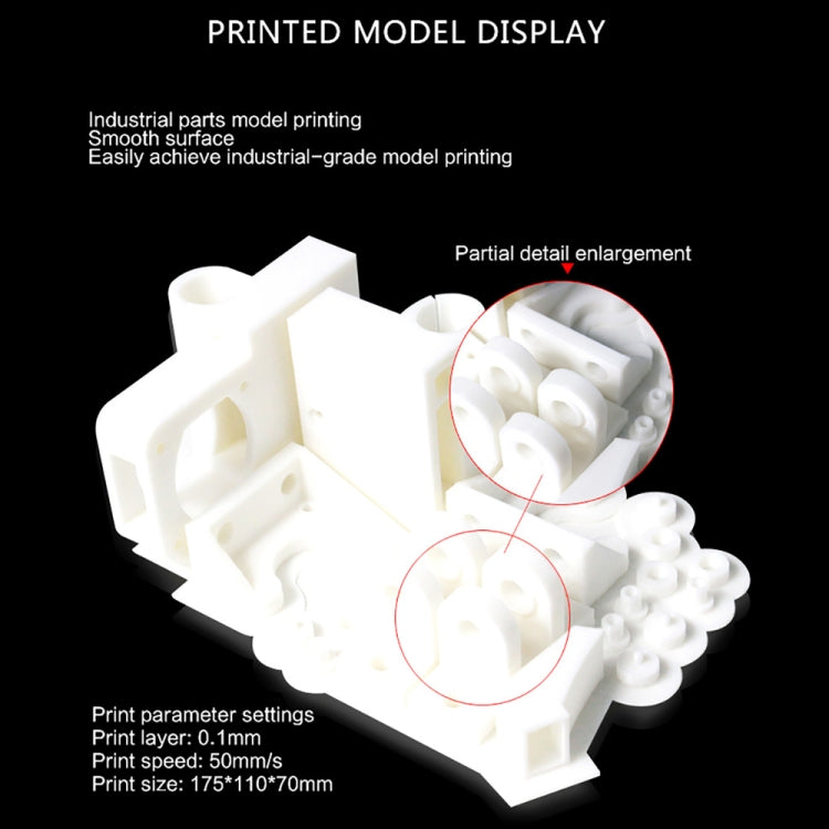 White 3D printed mechanical parts on a desktop 3D printer bed
