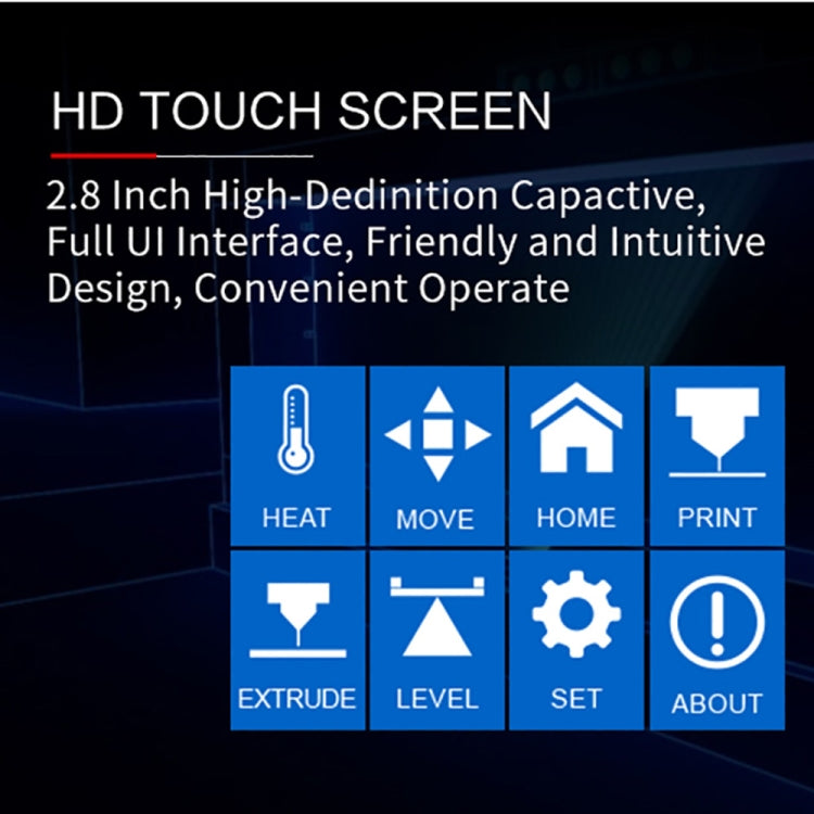 3D printer HD touchscreen control panel with heat move home print icons