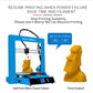 Blue desktop 3D printer with small yellow figurine next to build chamber