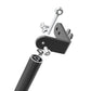 Metal tie rod fixed support bracket with mounting bolts and black push rod