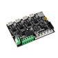 3D printer motherboard angled view with green screw terminals and white connector headers