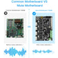 Comparison graphic featuring 3D printer motherboards, with noise-reduction before-and-after panels