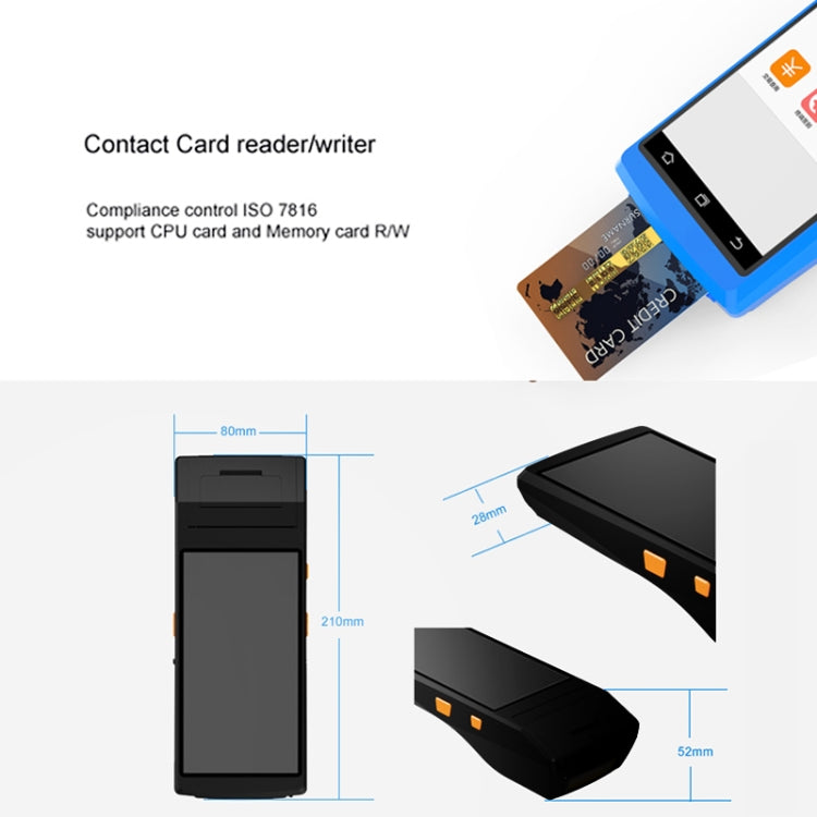 Black handheld intelligent terminal with contact card reader and card slot area