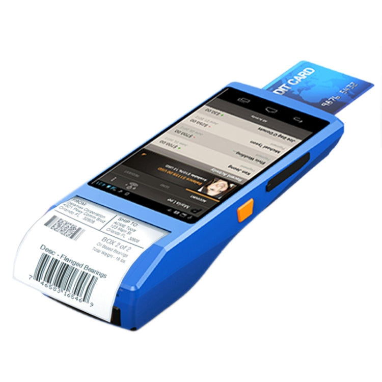 Blue all-in-one intelligent terminal with 5.5-inch IPS touchscreen and thermal printer slot