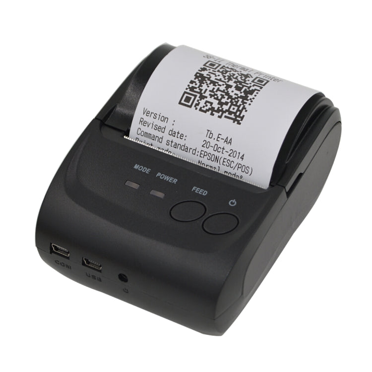 Black thermal Bluetooth receipt printer with paper feed opening and front control buttons