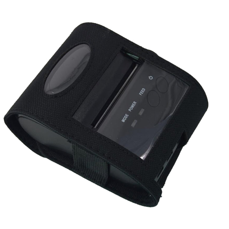 Black thermal Bluetooth receipt printer inside a black carrying pouch with visible controls