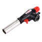 Gas blow torch with angled silver nozzle and black-and-red body