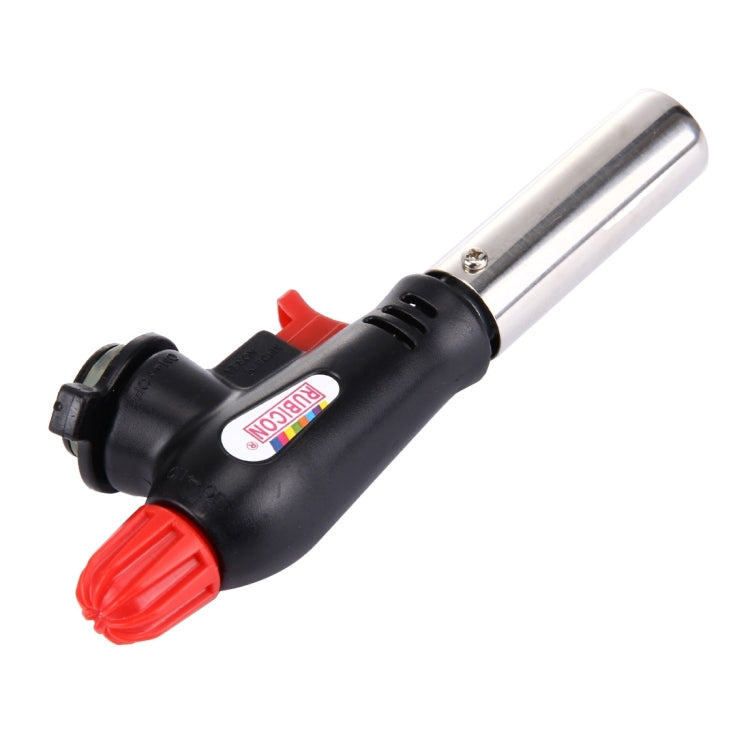 Gas blow torch with black handle, red trigger, and silver burner tip