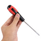 5x100mm Phillips cross screwdriver held in hand, black/red grip and chrome shaft