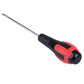 Cross screwdriver tool with red-and-black grip and exposed metal shaft, pointed tip