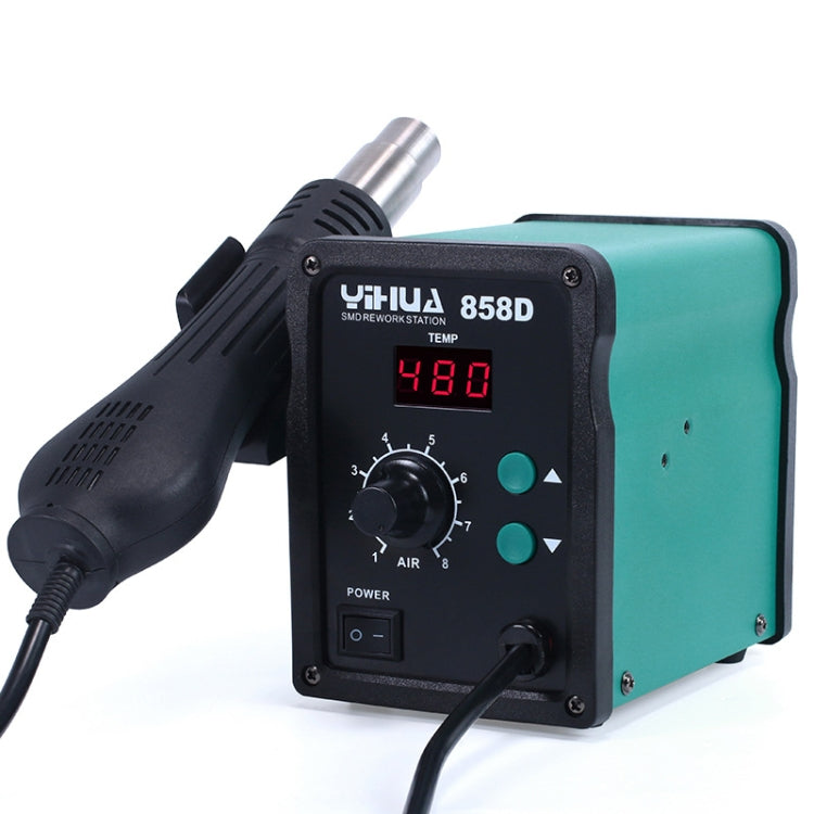 Adjustable hot air rework station with LED temperature display and control knobs