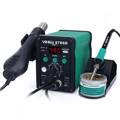 Green and black hot air rework station with LED temperature display and control panel
