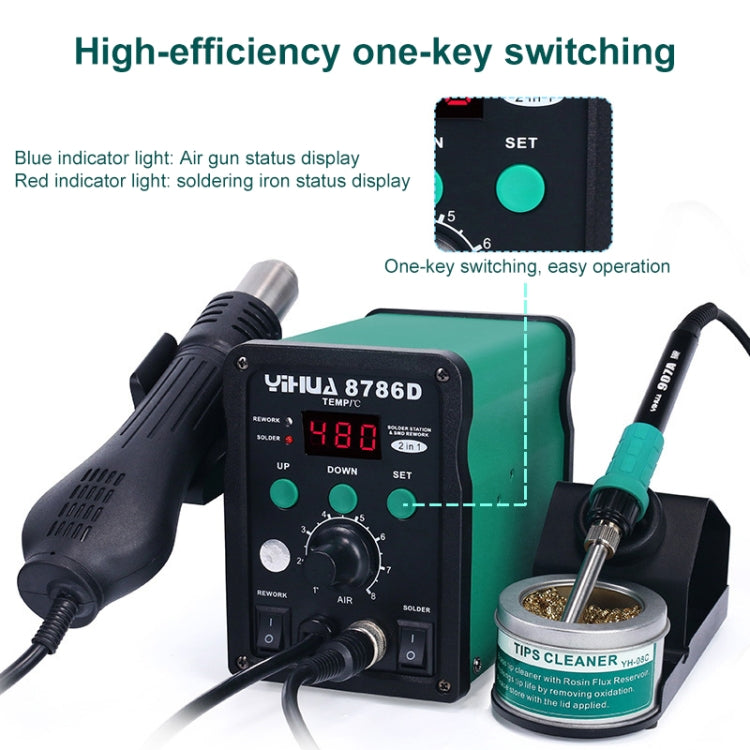 Hot air rework station with one-key switching indicator LEDs and lit temperature display