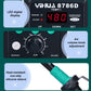 LED digital display, air volume knob, and turquoise silicone heat-resistant sleeve on handle