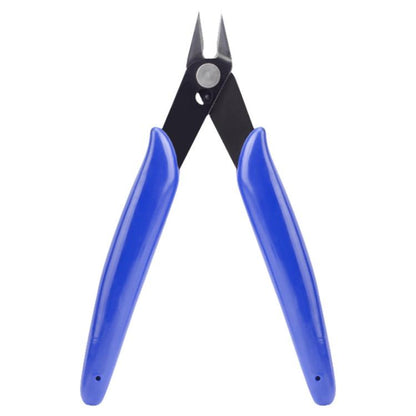 Diagonal side cutting pliers with blue handles and black pointed jaws