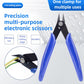 Electronic precision multi-purpose scissors with blue handles and black cutting tips