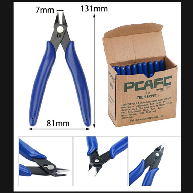 Blue diagonal cutting pliers with 7 mm jaw width and 131 mm length diagram