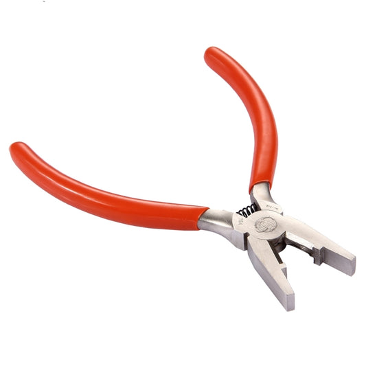 Orange-and-silver crimping pliers with spring jaws for electrical connections