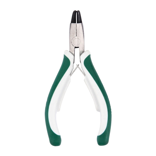 Circlip pliers with pointed jaws and green-and-white insulated handle grips