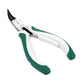 Outer curved circlip pliers with open jaws; green grips and metal head