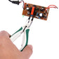 Hand-held outer curved circlip pliers with green-and-white insulated grips