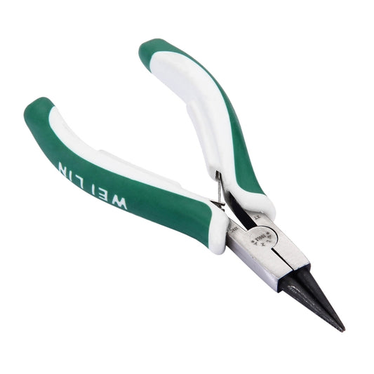 Outer straight circlip pliers with green-and-white insulated handles and pointed jaws