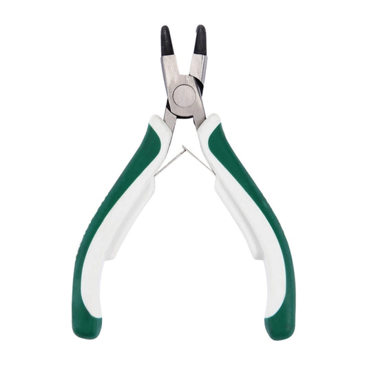 Hand circlip pliers with inner curved tips and green and white handle grips