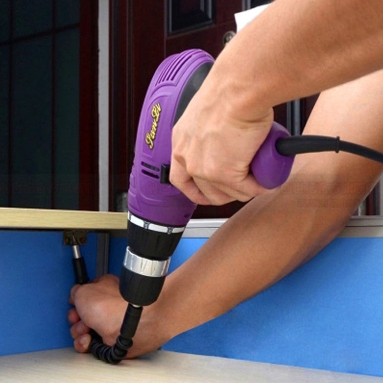 Cordless drill using a flexible torsion shaft for angled fastening