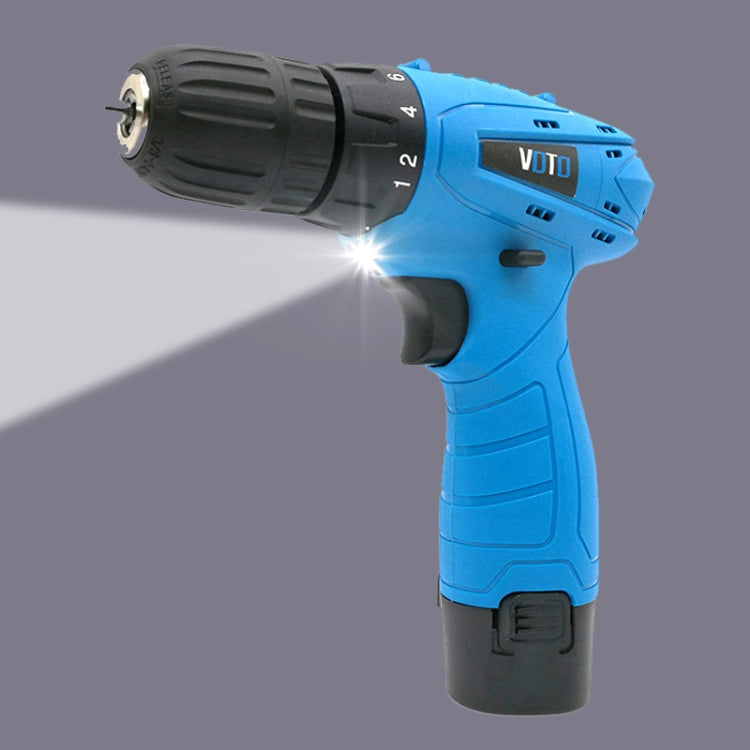 VOTO 12V cordless hand drill, blue and black, with LED light and keyless chuck