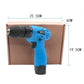 VOTO 12V cordless drill shown with brown product box and size dimensions