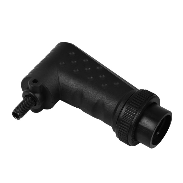 Right angle rotary tool attachment in black with textured collar and front chuck