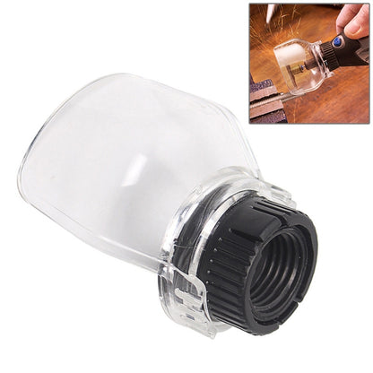 Transparent protective cover for rotary tool, with black threaded intake