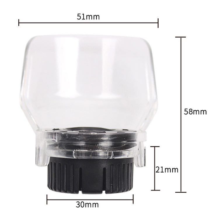 Clear protective cover with size markings: 51mm, 58mm, 30mm, 21mm