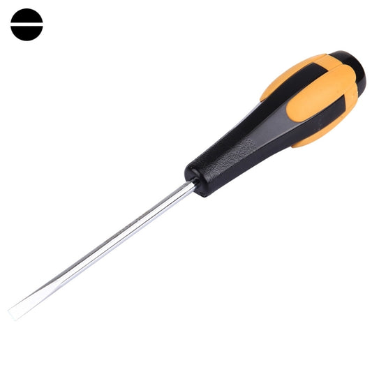 Slot screwdriver with orange-and-black handle and chrome shaft, 5x100mm