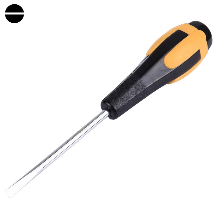 Slot screwdriver with black and orange handle, 6x100mm metal shaft