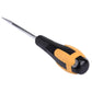 Slot screwdriver with pointed flat blade, black and orange contoured handle